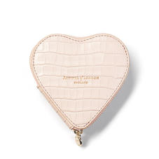 Heart Coin Purse in Deep Shine Shell Pink Small Croc