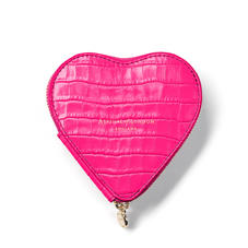 Heart Coin Purse in Deep Shine Penelope Pink Small Croc