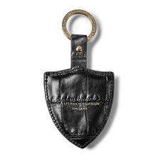 Small Lion & Shield Keyring in Deep Shine Black Soft Croc