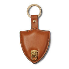Small Lion & Shield Keyring in Smooth Tan