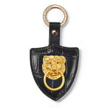 Large Lion & Shield Keyring in Deep Shine Black Soft Croc