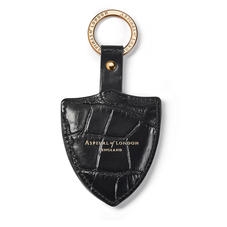 Large Lion & Shield Keyring in Deep Shine Black Soft Croc