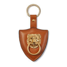 Large Lion & Shield Keyring in Smooth Tan
