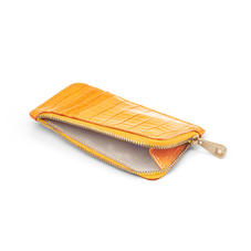 Zipped Coin & Card Holder in Deep Shine Bright Mustard Small Croc