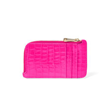 Zipped Coin & Card Holder in Deep Shine Penelope Pink Small Croc