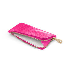 Zipped Coin & Card Holder in Deep Shine Penelope Pink Small Croc