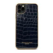 iPhone 11 Pro Max Case with Gold Edge in Black Patent Croc