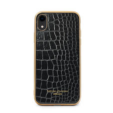 iPhone XR Case with Gold Edge in Black Patent Croc