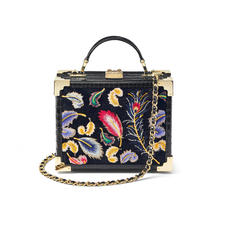 The Trunk in Deep Shine Black Small Croc & Velvet with Feather Embroidery