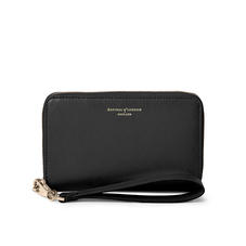 Midi Continental Wallet with Wrist Strap in Black Saffiano