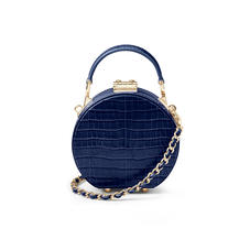 Micro Hat Box in Deep Shine Midnight Blue Small Croc