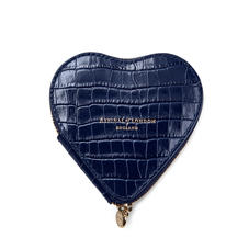 Heart Coin Purse in Deep Shine Midnight Blue Small Croc