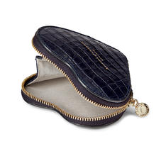 Heart Coin Purse in Deep Shine Midnight Blue Small Croc