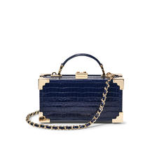 Trinket Box in Deep Shine Midnight Blue Small Croc
