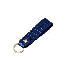 Leather Loop Keyring in Deep Shine Midnight Blue Small Croc