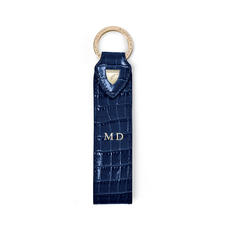 Leather Loop Keyring in Deep Shine Midnight Blue Small Croc