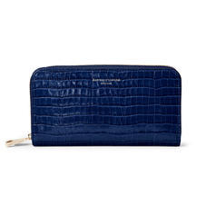 Continental Clutch Zip Wallet in Deep Shine Midnight Blue Small Croc