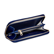Continental Clutch Zip Wallet in Deep Shine Midnight Blue Small Croc