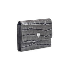 Accordion Credit Card Holder in Deep Shine Grey Small Croc