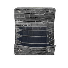 Accordion Credit Card Holder in Deep Shine Grey Small Croc
