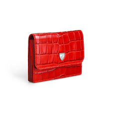 Accordion Credit Card Holder in Deep Shine Red Small Croc