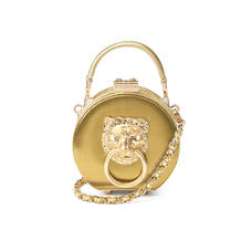 Lion Micro Hat Box in Multi Gold Moire Leather