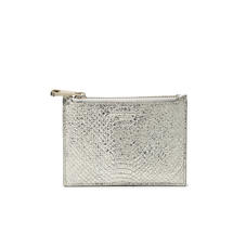 Small Essential Flat Pouch in Silver Python Print