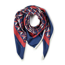 Harlequin Print Silk Scarf in Navy & Bordeaux