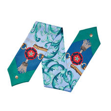 Signature Shield Silk Neck Bow Scarf in Petrol Blue & Emerald Green
