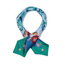 Signature Shield Silk Neck Bow Scarf in Petrol Blue & Emerald Green