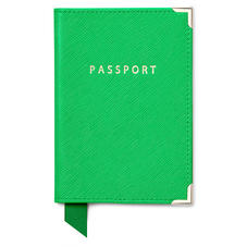 Passport Cover in Bright Green Saffiano & Ice Grey Suede