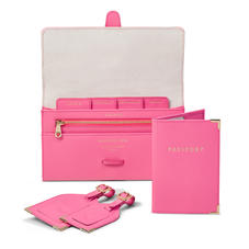 Classic Travel Collection in Bright Pink Saffiano & Ice Grey Suede