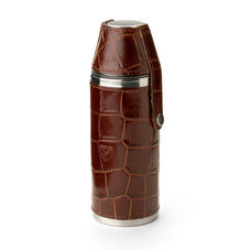Hunter 8oz Leather Hip Flask in Deep Shine Amazon Brown Croc & Stone Suede