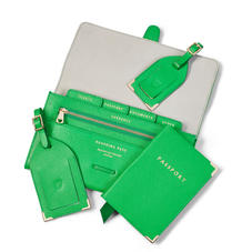 Classic Travel Collection in Bright Green Saffiano & Ice Grey Suede