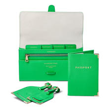 Classic Travel Collection in Bright Green Saffiano & Ice Grey Suede