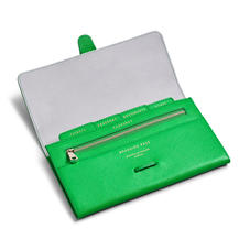 Classic Travel Wallet in Bright Green Saffiano & Ice Grey Suede