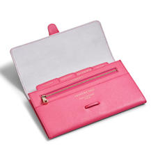 Classic Travel Wallet in Bright Pink Saffiano & Ice Grey Suede