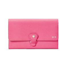 Classic Travel Wallet in Bright Pink Saffiano & Ice Grey Suede