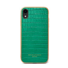 iPhone XR Case with Gold Edge in Deep Shine Emerald Green Small Croc