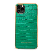 iPhone 11 Pro Max Case with Gold Edge in Deep Shine Emerald Green Small Croc