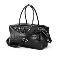 London Travel Bag in Deep Shine Black Soft Croc