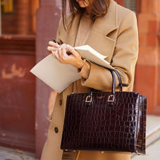 Madison Tote in Deep Shine Amazon Brown Croc