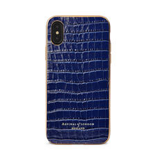 iPhone Xs Case with Gold Edge in Deep Shine Midnight Blue Small Croc