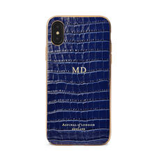 iPhone Xs Case with Gold Edge in Deep Shine Midnight Blue Small Croc