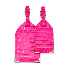 Set of 2 Luggage Tags in Deep Shine Penelope Pink Small Croc