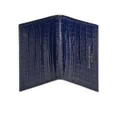 Double Fold Credit Card Holder in Deep Shine Midnight Blue Small Croc