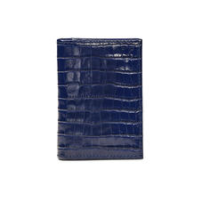 Double Fold Credit Card Holder in Deep Shine Midnight Blue Small Croc