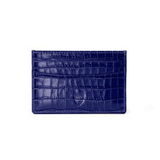 Slim Credit Card Holder in Deep Shine Midnight Blue Small Croc