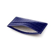 Slim Credit Card Holder in Deep Shine Midnight Blue Small Croc
