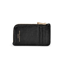 Zipped Coin & Card Holder in Black Silk Lizard